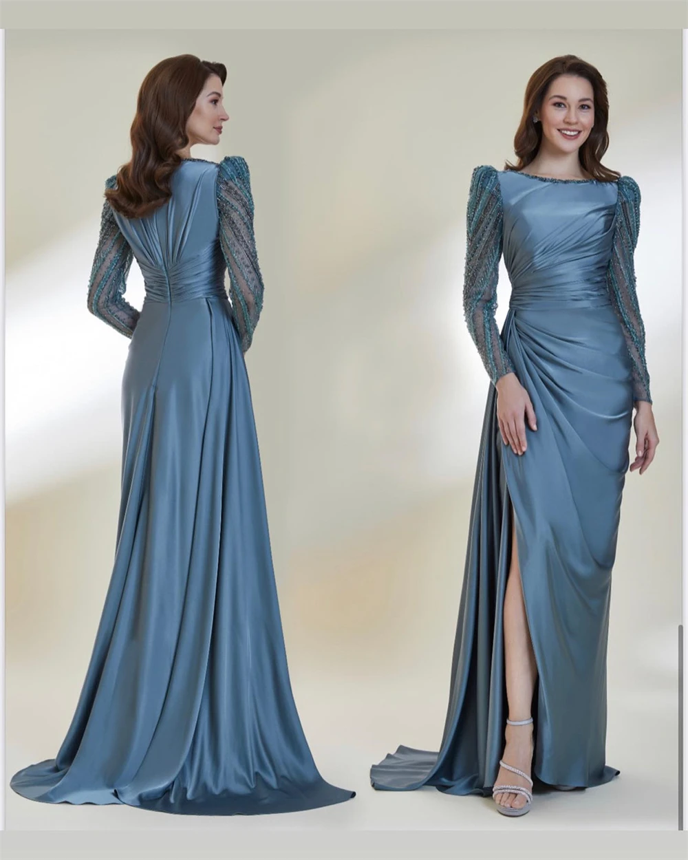 Customized Fashion Elegant Jewel A-line Draped Beading S Formal Occasion Gown Zimmermann Vestido De Festa Longo