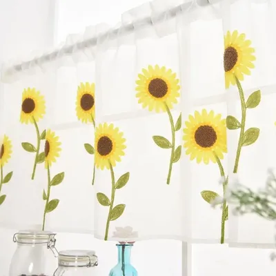 50x100cm Daisy Curtain Embroidery Pastoral Shade Kitchen Curtains Half Curtain