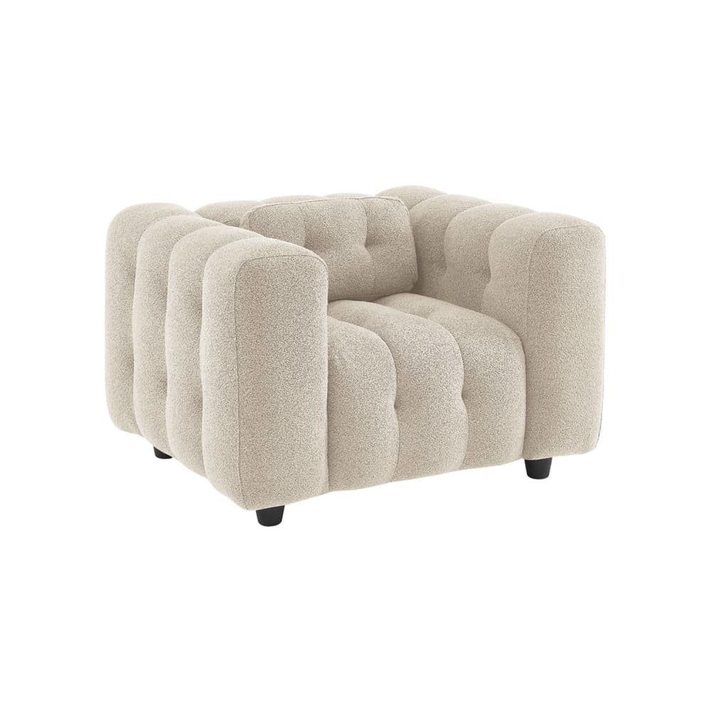 Fauteuil 1 place bouclette texturée capitonné beige