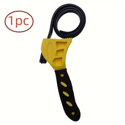TEMU 1pc Adjustable Multi-functional Rubber Belt Wrench With Ergonomic Handle – Yellow, Reinforced Grip For Easy Bottle Opening, Pipe Tightening, And Engine Bay Work – Synthetic Rubber Design Image