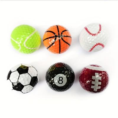 TEMU 6pcs Creative Golf Ball Set, Golf Practice Ball, Golf Balls With Football, Basketball, Table Tennis Patterns Image
