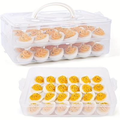 TEMU Shindel2-layer Portable Deviled Egg Carrier With Stackable Trays - Dispenser Container With Handle For 48 Eggs