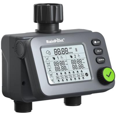 Rainpoint Bewässerungscomputer, 2 Ausgänge mit Zu- und Ablauf, programmierbarer Gartentimer mit Image