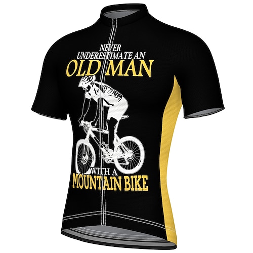 Herren Radtrikot Grafik Buchstaben Zahlen Lustig Kurzarm Fahhrad Trikot Oberteil mit 3 Gesäßtaschen Mountainbike MTB Straßenradsport Schnelltrocknend Reflektierende Streifen Rückentasche Image