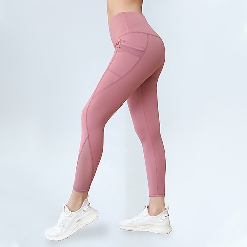 Damen Laufhose Lang Tights Running Laufen Capri Leggings Patchwork mit handytasche 3/4 Sporthose Sport Natur Sportlich Elasthan Atmungsaktiv Schweißableitend Fitness Fitnesstraining Laufen Image