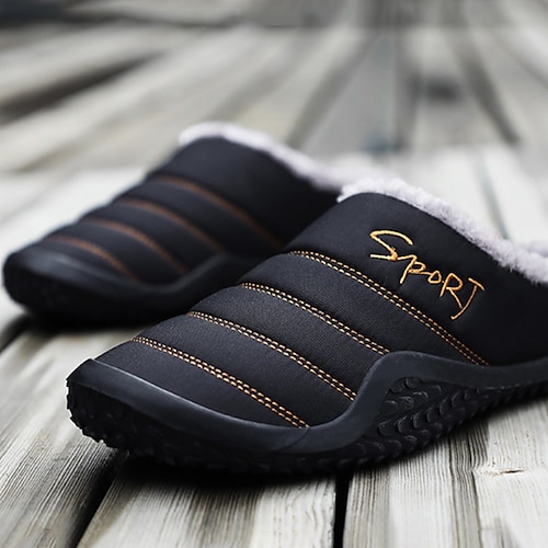 Herrenhausschuhe rutschfest Haus Winterhausschuhe bündig warm Flip-Flops täglich Zuhause Wanderschuhe Baumwolle warm rutschfest schwarz dunkelblau Winter Image