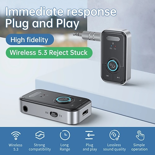 Bluetooth 5.3 Auto-AUX-Audioadapter Empfänger Sender AUX kabelloser Audioadapter 3,5-mm-Buchse für Autokopfhörer TV-Lautsprecher