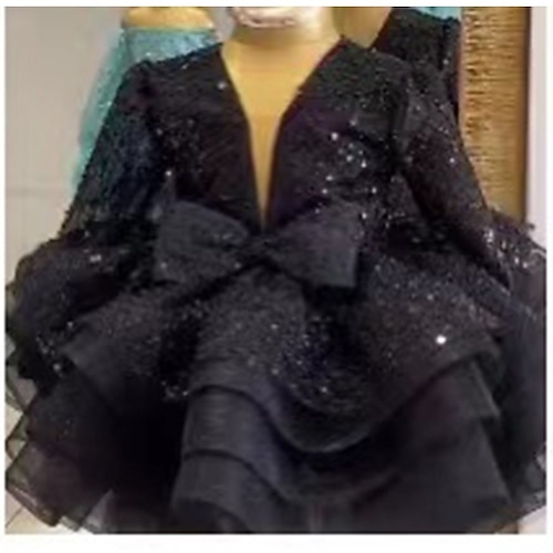 kinderkleidung Mädchen Blumenmädchen Kleid Party Kleid Pailletten Langarm Leistung Hochzeit Jahrestag bezaubernd Prinzessin Baumwolle Übers Knie abendkleider A Linie Kleid Blumenmädchenkleid Herbst Image