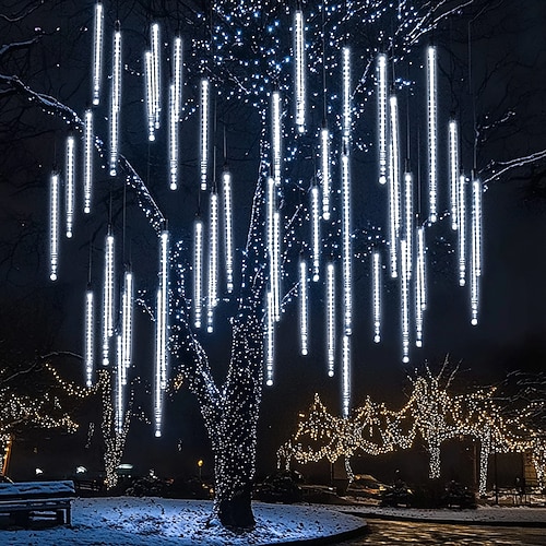 LED fallende Regenscheinlichter 11,8 Zoll 8 Röhren 144 LED Regentropflichter Außen Eiszapfen Schnee Meteor Dusche Lichter für Hochzeitsfeier Feiertagsgarten Dekoration Image