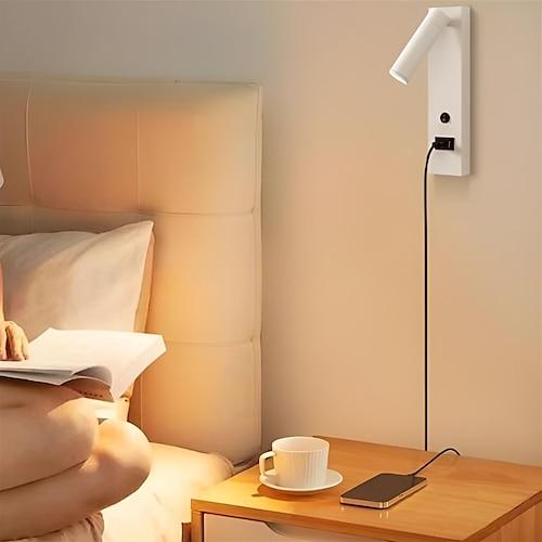 LED-Wandleuchte mit USB-Ladeanschluss, an der Wand montierte Leselampe, Nachttisch-Knopfschalter, Wandbeleuchtung, Innenwandleuchten