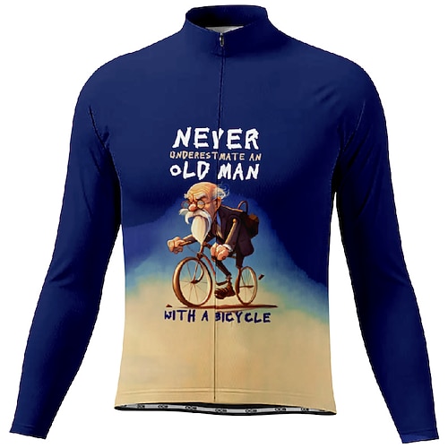 Herren Radtrikot Grafik Unterschätze niemals einen alten Mann mit einem Fahrrad Langarm Fahhrad T-Shirt Trikot mit 3 Gesäßtaschen Mountainbike MTB Schnelltrocknend Anatomisches Design Image