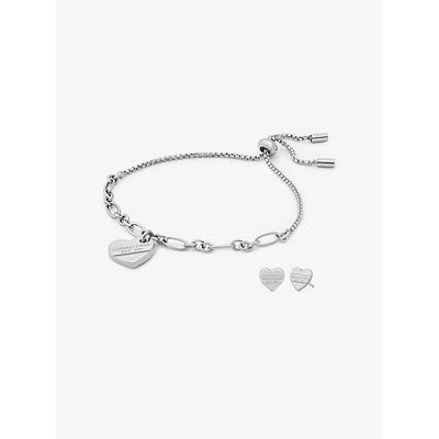 Michael Kors Silver-Tone Brass Slider Bracelet and Earrings Gift Set Silver One Size