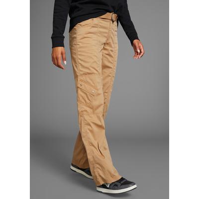Cargohose KANGAROOS, Damen, Gr. 46, N-Gr, braun (camel), Web, Obermaterial: 50% Baumwolle, 46% Polyamid, 4% Elasthan, unifarben, kontrastfarbene Details, casual, bequem bodenlang, Hosen, mit besonderem Taschen-Design, Topseller Image