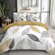 Quixora King Duvet Cover Set for Kids, Elegant White, Grey And Gold Leaves Print Bedding, Ultra Soft and Comfy Bedding with Pillowcase for Boys, Warm Yellow Brown