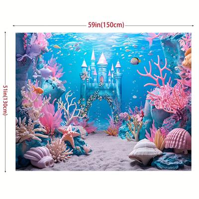 TEMU Polyester Underwater World Backdrop - Multipurpose Sea Castle And Photography Banner For Mermaid Theme, Birthday Parties, And Event Decor, Spring/summer, No Electricity Needed