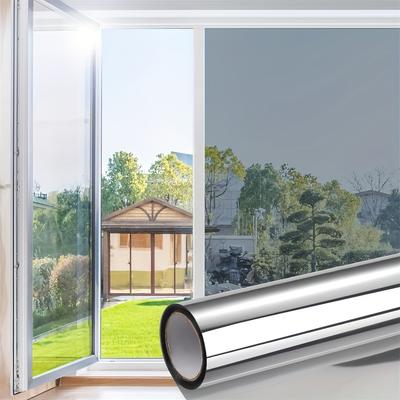 TEMU 1pc 35.4x275.59inch Silver 1 Way Window Film Privacy Heat Blocking Window Tint Sun Blocker See Out Not In Uv Protection Anti-glare Solar Thermal Window Film