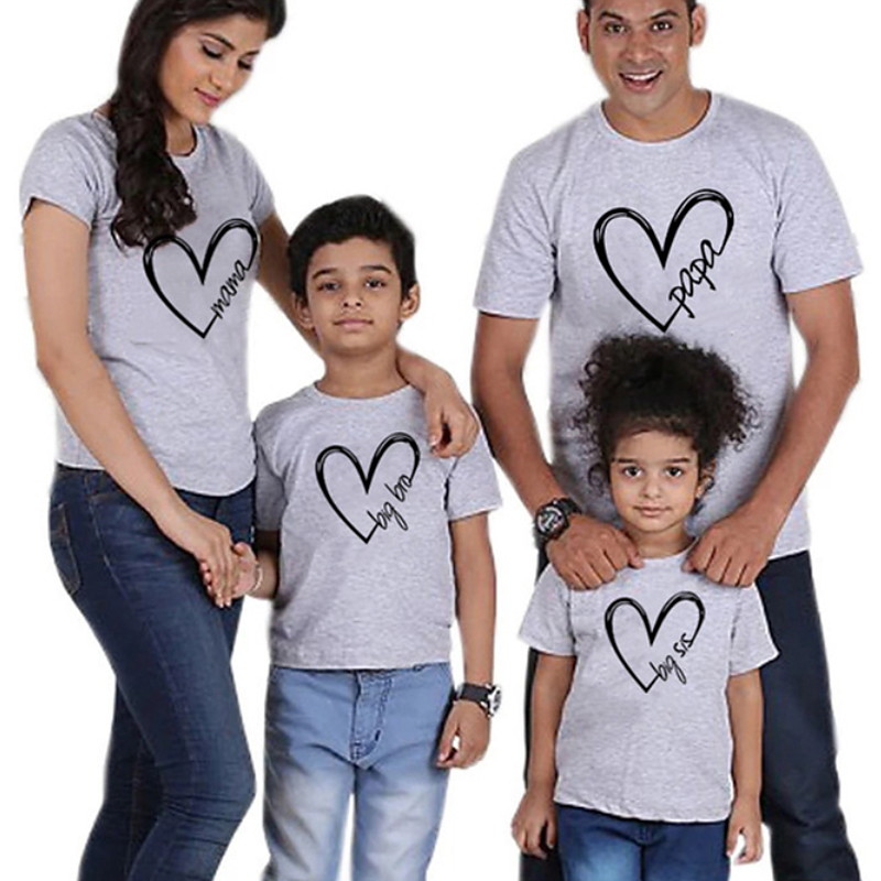 Family T shirt Family Sets Cotton Heart Letter Street Print Black White Dark Grey Short Sleeve Mommy And Me Outfits Active Matching Outfits