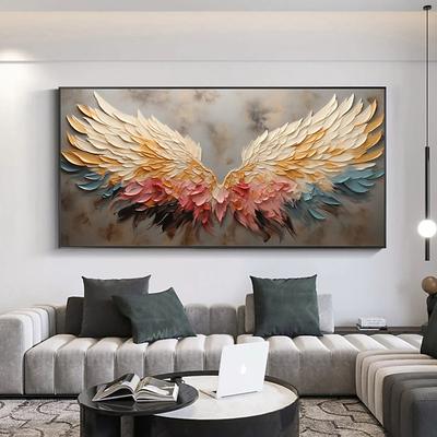 Handmade Original Angel Wing Oil Painting On Canvas Wall Art Decor Abstract Minimalist golden Painting for Home Decor With Stretched Frame/Without Inner Frame Painting