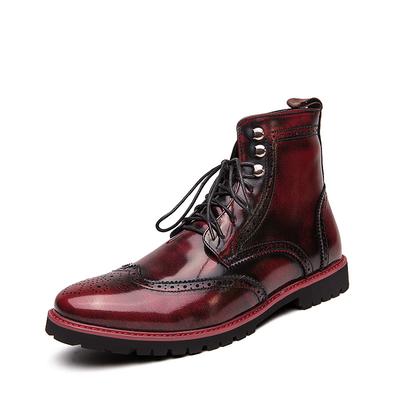 Men's Hand-Painted Brogue Ankle Boots with Lace-Up Design, Faux Leather Upper, and Rugged Sole – Stylish Vintage Casual Footwear