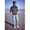 Streifenpullover DELMAO "Bis Größe 3 XL", Herren, Gr. L (52/54), blau (marine gestreift), Rippstrick, Obermaterial: 60% Polyacryl, 40% Baumwolle, gestreift, casual, Basic schmal, Rundhals, Langarm Rippstrickbündchen, Pullover, im maritimen Stil -...