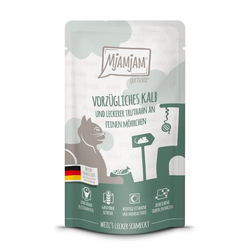 Sparpaket 24x125g MjAMjAM Quetschie Kalb & Truthahn Katzenfutter nass