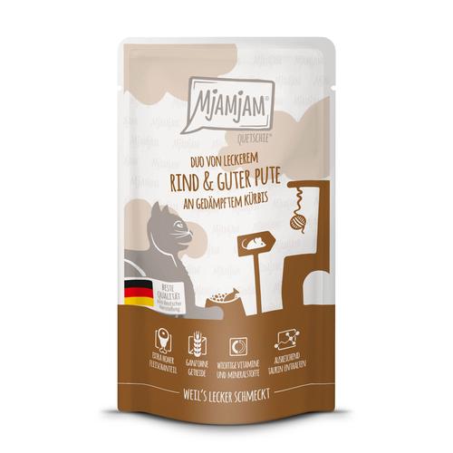 12x 125g MjAMjAM Quetschie Rind & Pute Katzenfutter nass