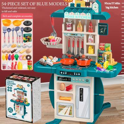 TEMU 54pcs/set, Kitchen Play Set With Real Sounds & Lights, Kitchen Pretend Play Set, Food Toy, Kitchen Toy Accessories Christmas, Gift