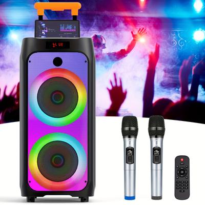 TEMU 500w Powerful Karaoke Machine, Singing Machine With 2 Mic, Wheels And Handle, Dj Light, Karaoke Machine For Adult, Bt Karaoke Speaker Pa System For Outdoor Party And Home