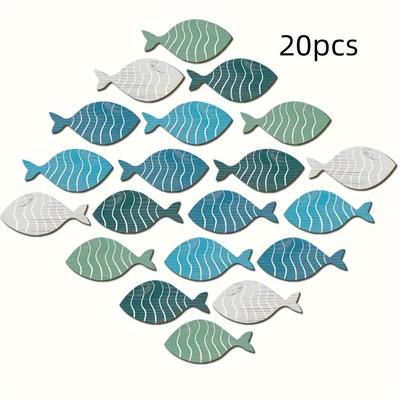 TEMU 20pcs/set Wooden Fish Wall Decor Coastal Beach Decoration Diy Living Room Wall For Home Lake House Decor Image