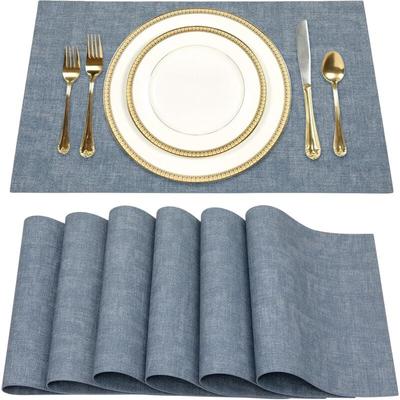 6er Set Abwaschbar Platzsets, PU-Leder Hitzebeständig Rutschfest Platzset für Esstisch - Blau Image