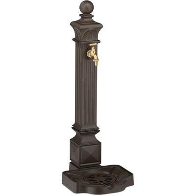 Standbrunnen antik, mit Wasserhahn & Becken, HxBxT: 82 x 29 x 33 cm, Wasserzapfsäule Garten, Image