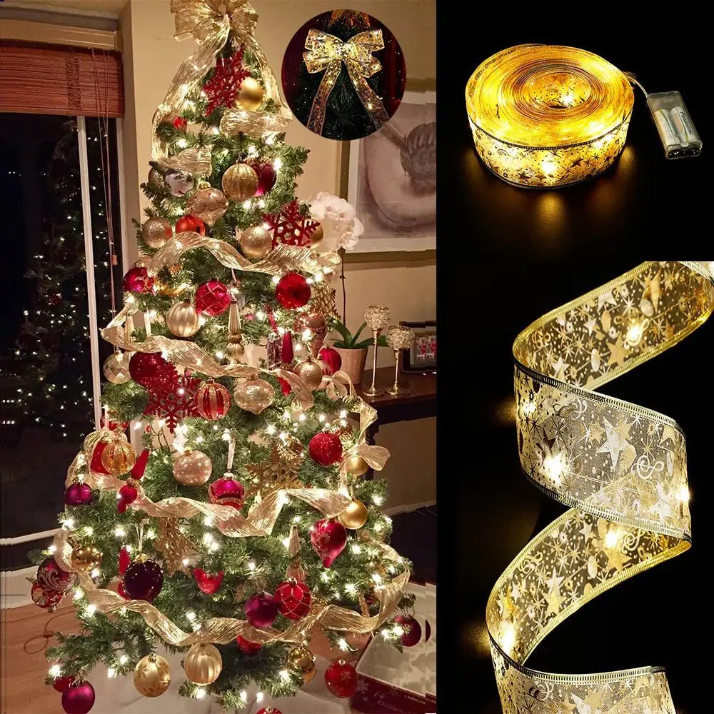 Décoration de noël LED ruban fée lumières ornements d'arbre de noël pour la maison 2025 bricolage arcs guirlande lumineuse Navidad nouvel an 2026