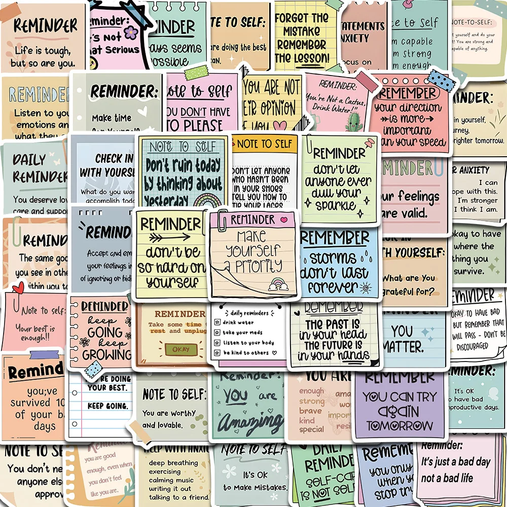 Autocollant de rappel esthétique pour ordinateur portable, décalcomanies de téléphone bricolage, scrapbooking, planche à roulettes, cahier, 50 pièces
