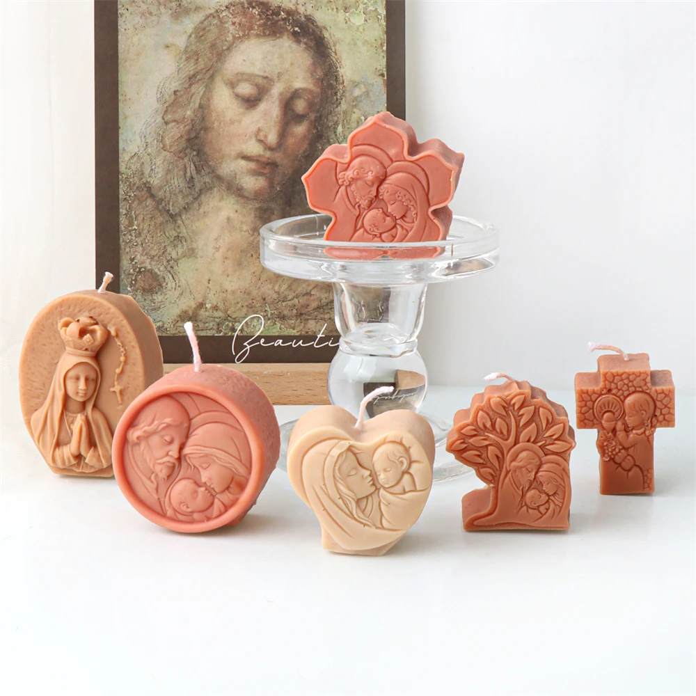 Mini moule à bougie en Silicone de la famille de jésus et de la vierge, bricolage de la famille de jésus, savon fait à la main, arôme, bougies en plâtre, décoration de maison d'église