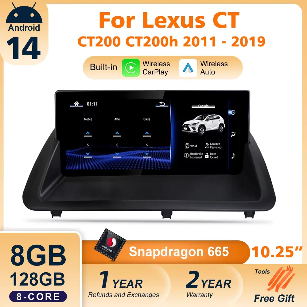 Android 14 pour Lexus CT200H 8 + 128G Navigation stéréo autoradio lecteur vidéo multimédia Autoradio unité principale Carplay