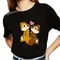 Femmes T-shirt imprimé Chip et Dale T-shirt à manches courtes décontracté hauts blancs Kawaii noir T-shirt dessin animé graphique T-shirt femme