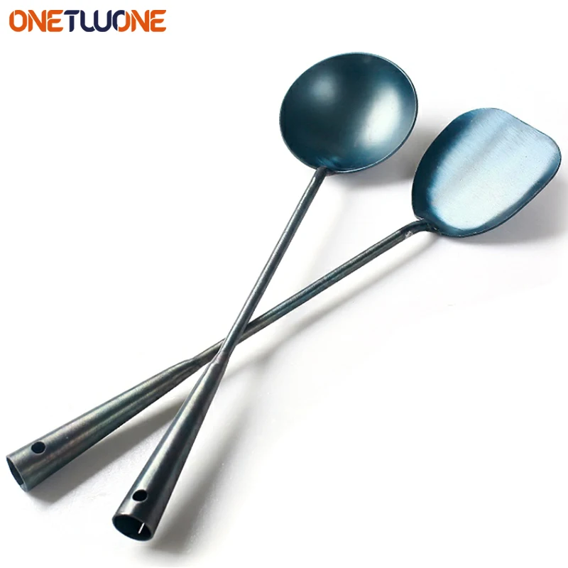 Ensemble d'outils de cuisine pour wok, ustensiles de cuisine, cuillère à spatule traditionnelle chinoise faite à la main, louche en fer, accessoires de cuisine