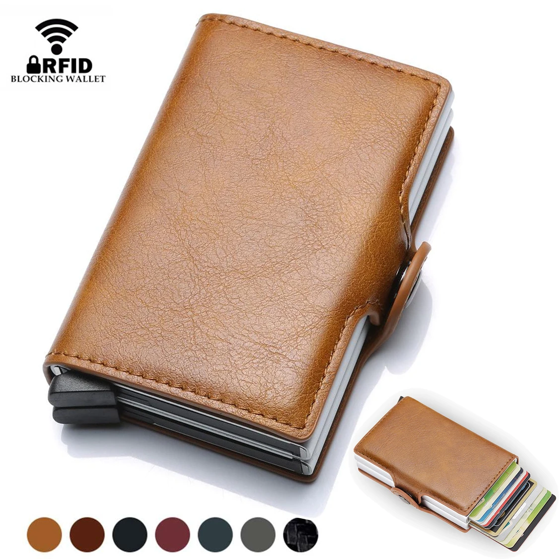 DIENQI-Fiber de carbone Anti Rfid porte-carte de crédit Double porte-carte étui portefeuille en métal banque d