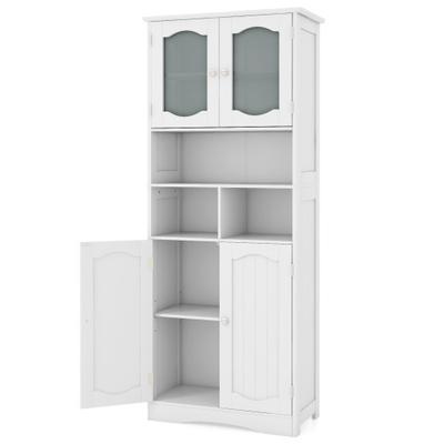 Costway 58.5 Inch Freestanding Linen Bathroom Storage Cabinet with Frost Glass Doors-White