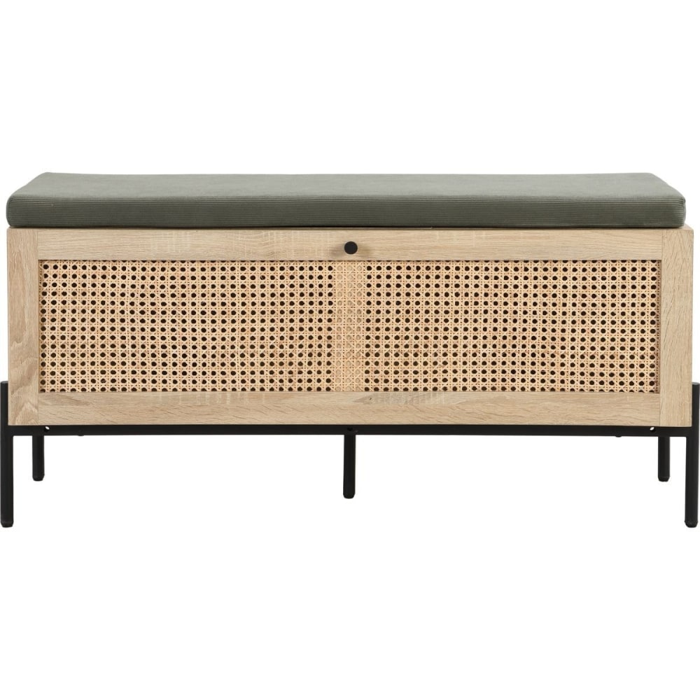 Banc d'entrée avec rangement en bois et cannage 100 cm