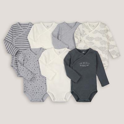 Pack of 7 Newborn Bodysuits in Cotton with Long Sleeves