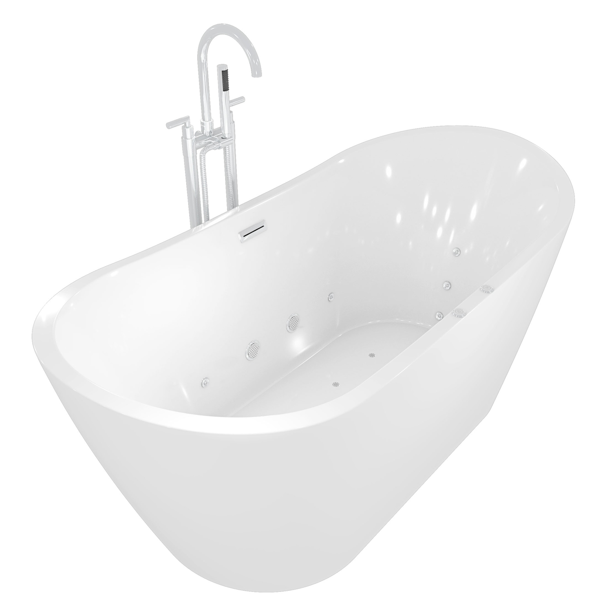 AcquaVapore freistehende Badewanne Wanne F23 180cm Whirlpool Luft & Wasser mit Armatur AF03 Image