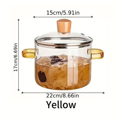 TEMU Borosilicate Glass Cooking Pot With Lid, Heat-resistant, For Soup, Milk, Baby Food, Pasta - Easy Grip Handles, Kitchen And Dining Essentials, 5.91in Pot