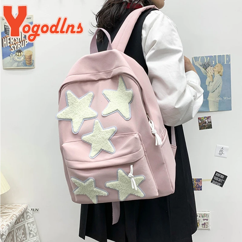 Sac à dos d'école décontracté pour femmes, joli sac d'école étoile à cinq branches pour adolescentes, filles étudiantes, sac pour ordinateur portable de Style coréen