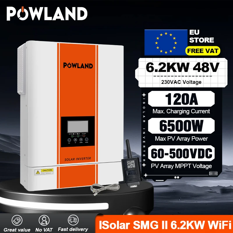 Powland-Onduleur solaire hybride, onduleur photovoltaïque, hors réseau, onde sinusoïdale pure, stock UE, 6,2 KW, 48V, 120A MPPT, 220V, 230V, sans TVA