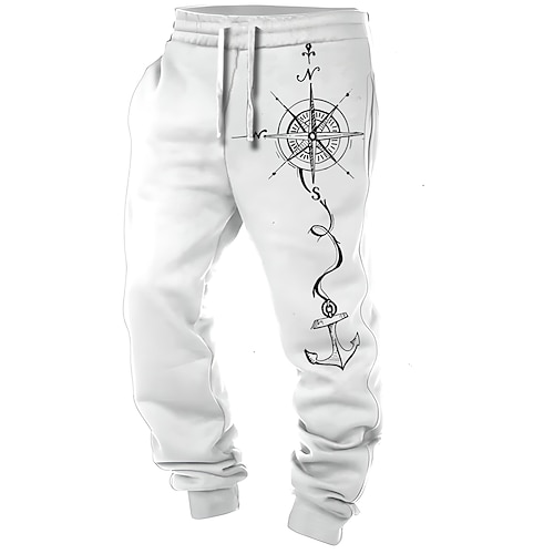 Herren Kompass Jogginghose Hosen Hose Mittlere Taille Kordelzug Elastischer Bund Vintage Lässig Outdoor Alltagskleidung Tasche Frühling Herbst Winter 3D-Druck Schwarz Weiß Blau Image