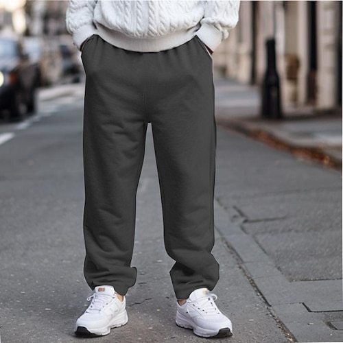 Herren Jogginghose Fleecehose Hose Gerade geschnittene Sweatpants Elastischer Bund Gerader Schnitt Einfarbig Einfach Atmungsaktiv Volle Länge Sport im Freien Lässig / Sportlich Athleisure Schwarz Image