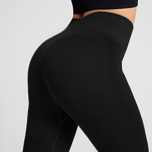 Damen Yogahose Yoga-Leggings Patchwork Hohe Taille Pilates Fitnesstraining Training Strumpfhosen Einfarbig Schwarz Rosa Armeegrün Herbst Sport Sportkleidung Dehnbar Schlank Image