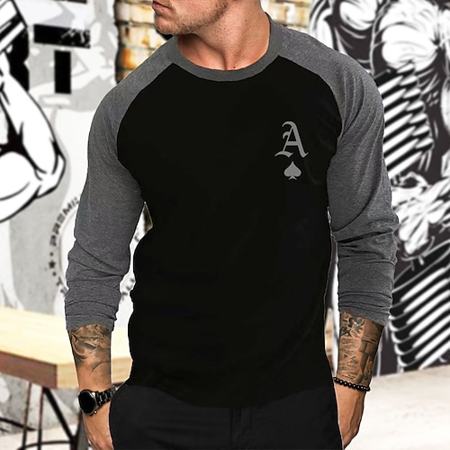 Herren Sportshirt Fitnessshirt Trainingsshirt Laufshirt Patchwork Langarm T-Shirt Lässig Athleisure Herbst Grafik Schnelltrocknend Weich Atmungsaktiv Fitnesstraining Gehen Joggen Sportbekleidung