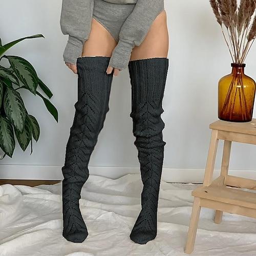 Damen Strümpfe Oberschenkelhohe Crimpsocken Winter Strumpfhose warm halten Hochelastisch Loch Winter Schwarz Rosa Grau Einheitsgröße